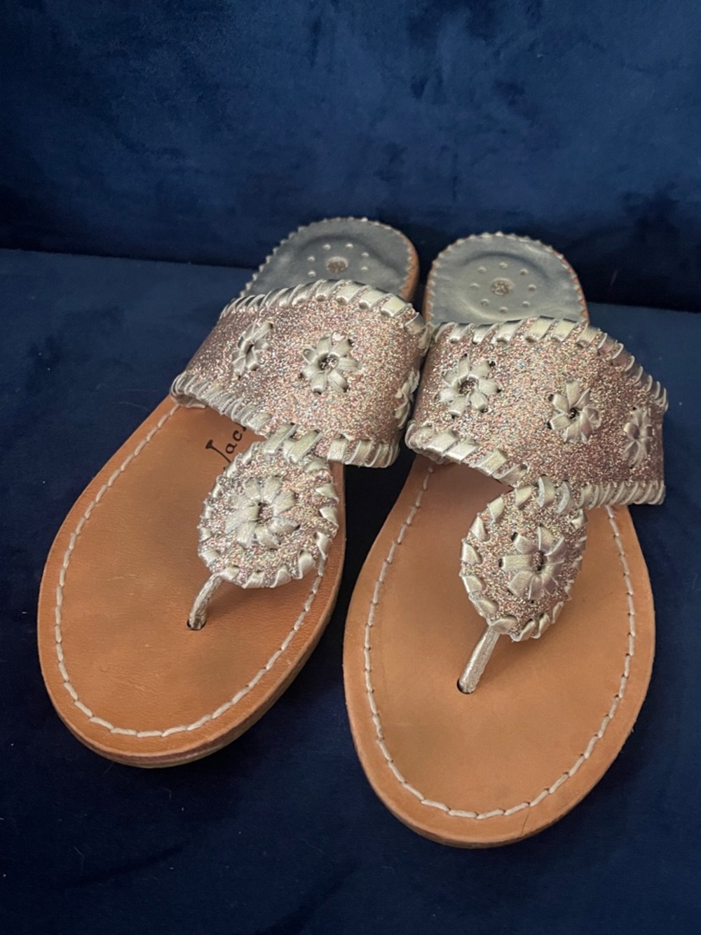 Jack Rogers Rose Gold Glitter Whipstitch Thong Sandals